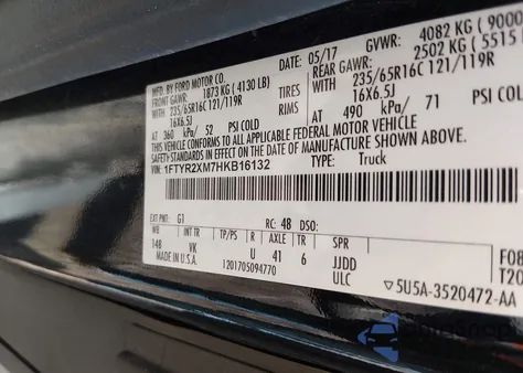 2017 Ford Transit-250 z USA, uszkodzony, nr VIN 1FTYR2XM7HKB16132